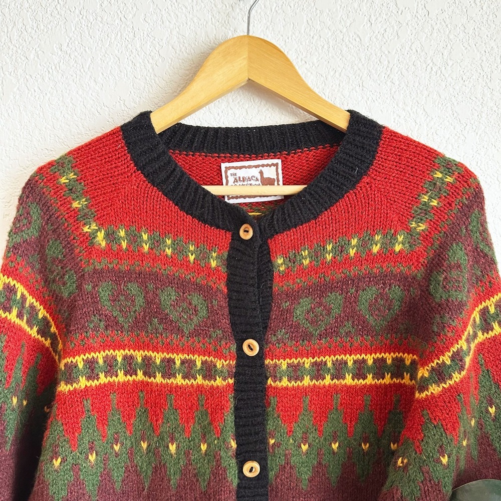 The Alpaca Connection Button Cardigan Large? Fair Isle Handmade Peru Alpaca Wool - Picture 2 of 11